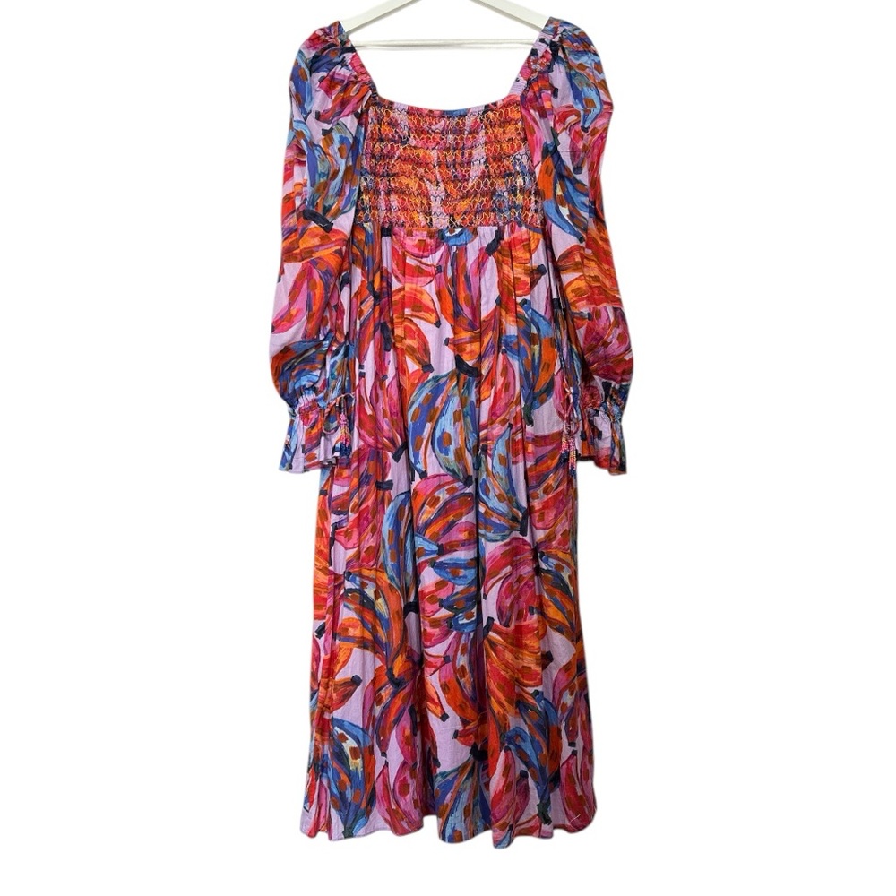 Farm Rio Coloured Bananas Tropical Chic Resort Wear Smocked Maxi Dress M - Picture 12 of 15